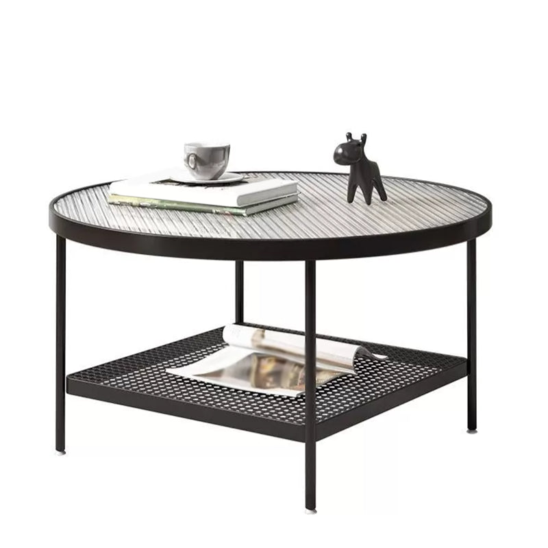Four Legs Glass Coffee Table Shelf Included Geometric Single Cocktail Table