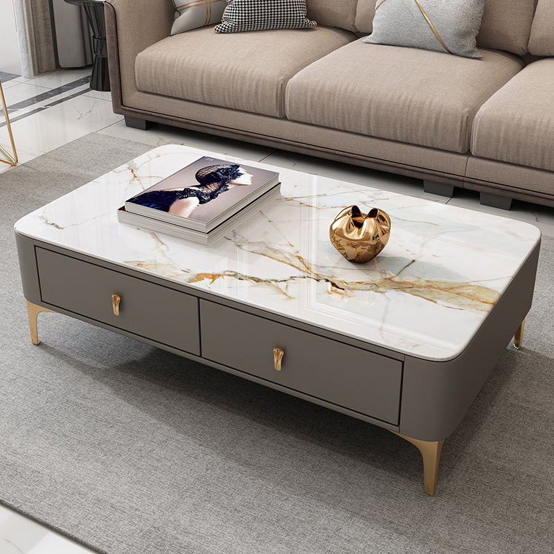 Modern Coffee Table Retangular Slate Cocktail Table with Drawers