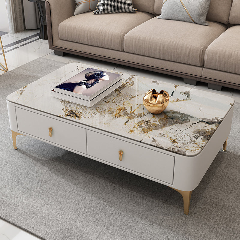 Modern Coffee Table Retangular Slate Cocktail Table with Drawers