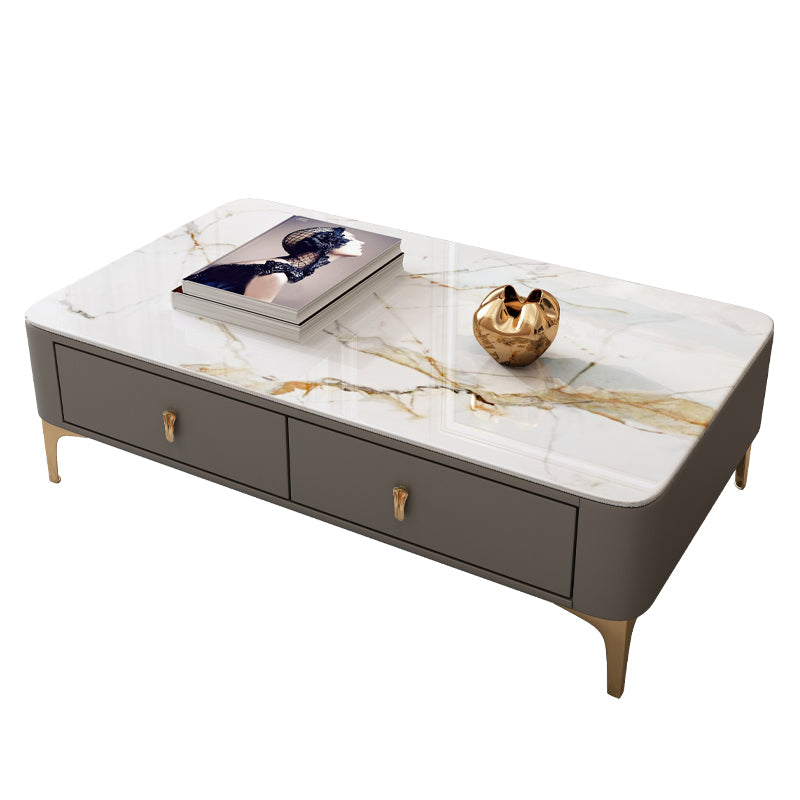 Modern Coffee Table Retangular Slate Cocktail Table with Drawers