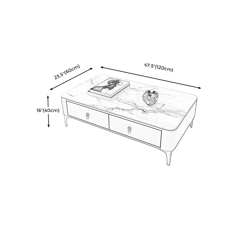Modern Coffee Table Retangular Slate Cocktail Table with Drawers