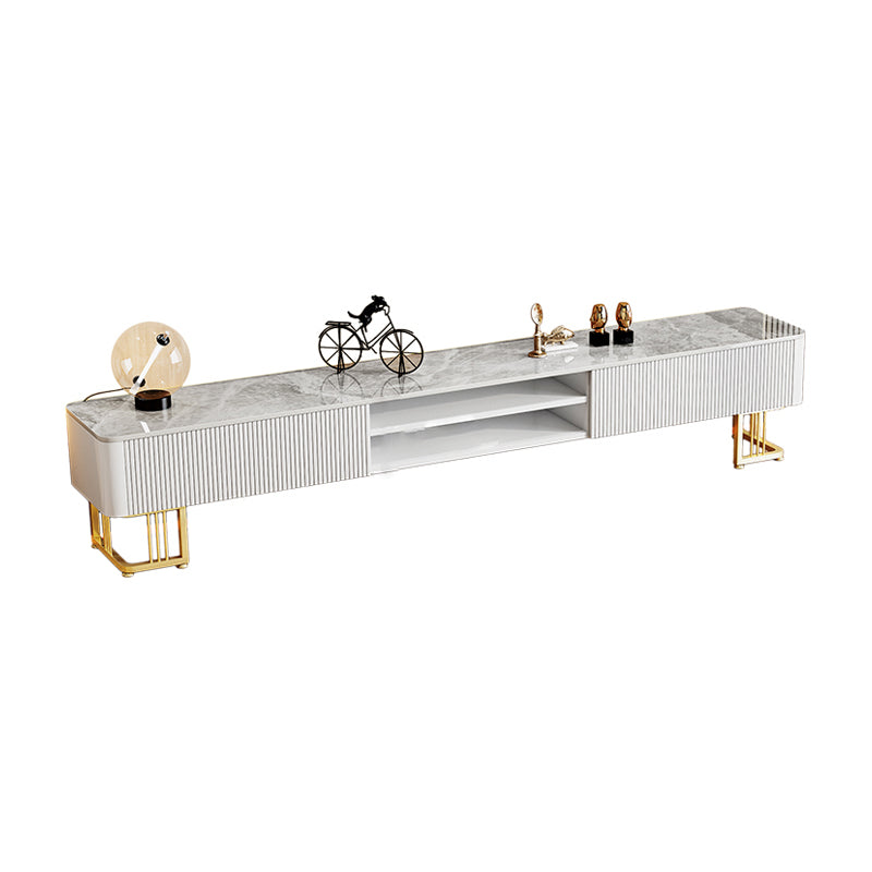 Glam Style Stone TV Stand Open Storage TV Console with 2 Drawers