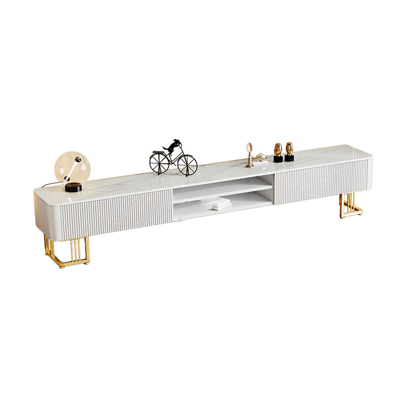 Glam Style Stone TV Stand Open Storage TV Console with 2 Drawers