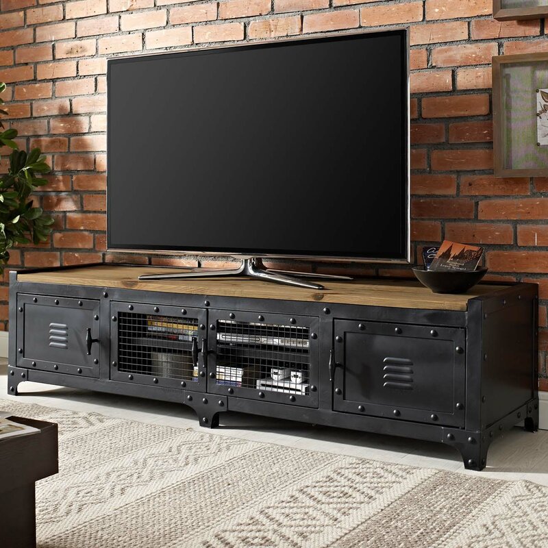 15.75"W TV Stand Enclosed Storage Industrial Style TV Console with 4 Doors