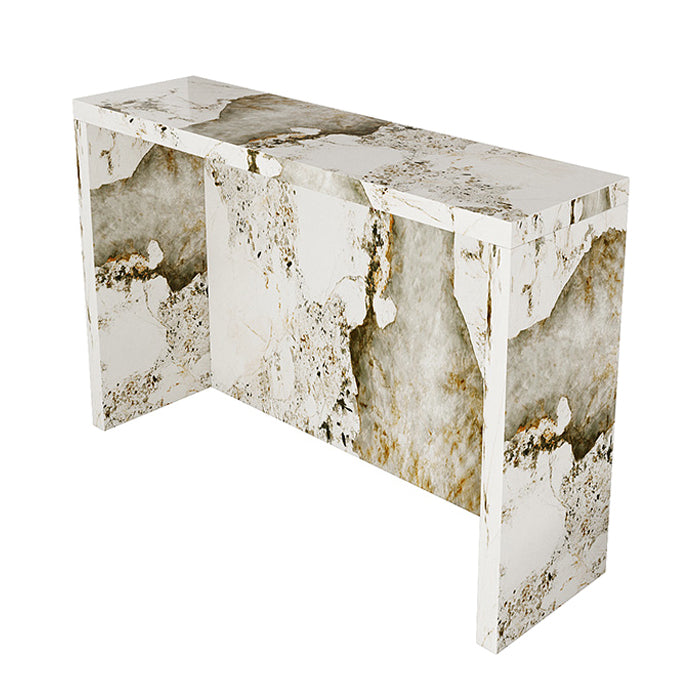 Industrial Rectangle Bar Wine Table Stone Double Pedestal Bar Height Cocktail Table