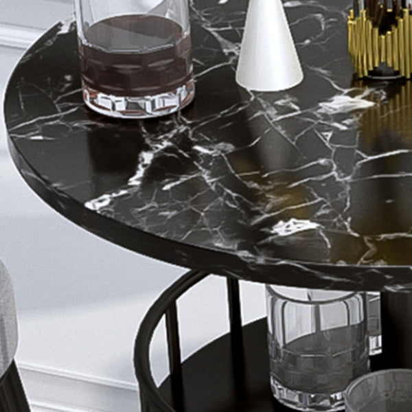 1/2/3 Pieces Industrial Iron Bar Table Set Round Bistro Set with Faux Marble Top