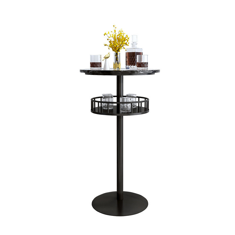 1/2/3 Pieces Industrial Iron Bar Table Set Round Bistro Set with Faux Marble Top