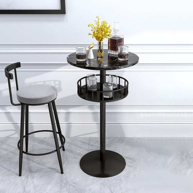 1/2/3 Pieces Industrial Iron Bar Table Set Round Bistro Set with Faux Marble Top