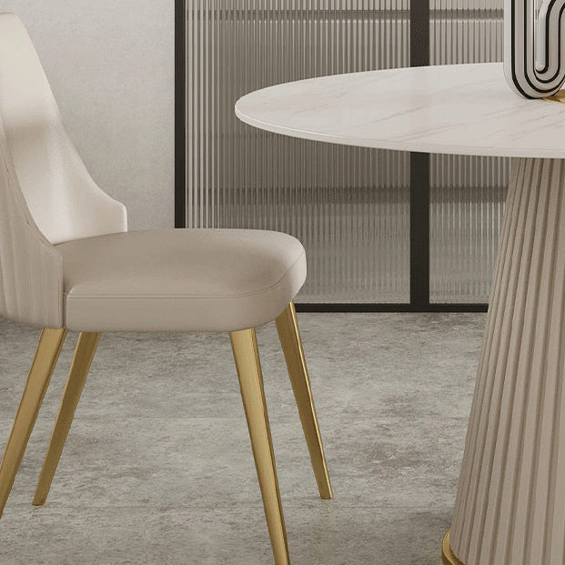 Modern White Round Dining Table Sintered Stone Top Pedestal Base Table