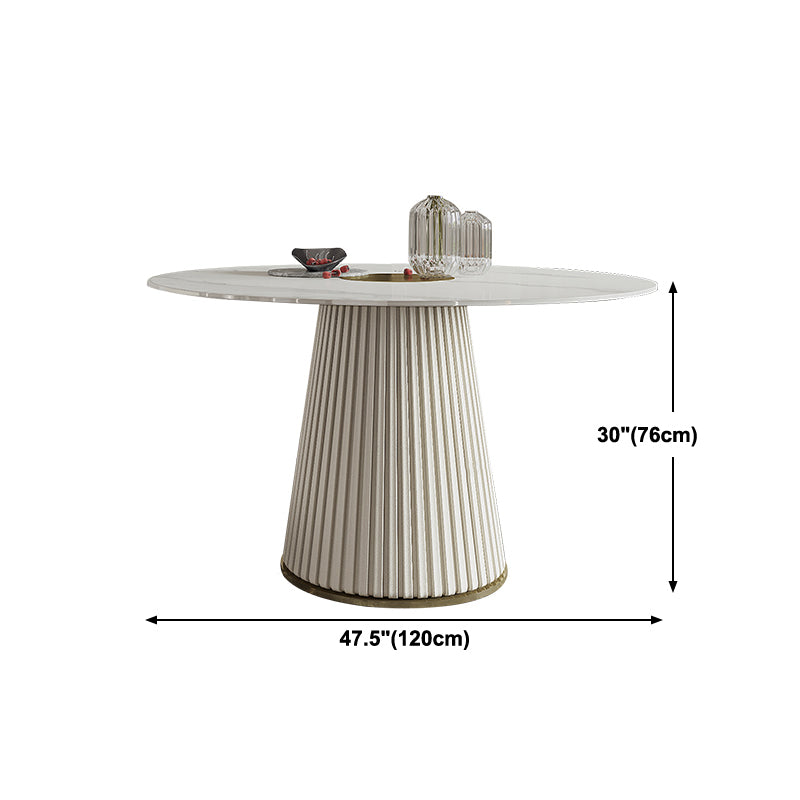 Modern White Round Dining Table Sintered Stone Top Pedestal Base Table