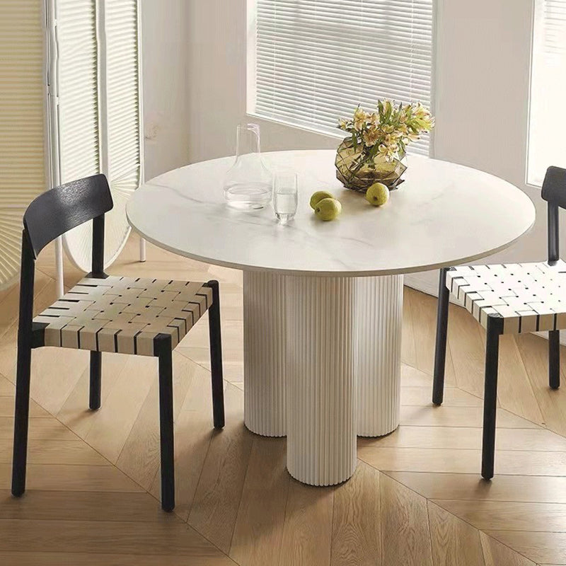 Contemporary Round Dining Table Sintered Stone and Solid Wood Top Table