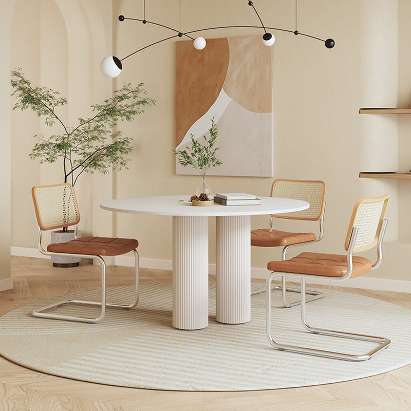 Contemporary Round Dining Table Sintered Stone and Solid Wood Top Table