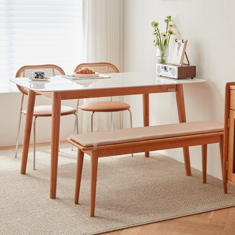 Modern Rectangle Dining Table Sintered Stone Top Table with 4 Wood Legs