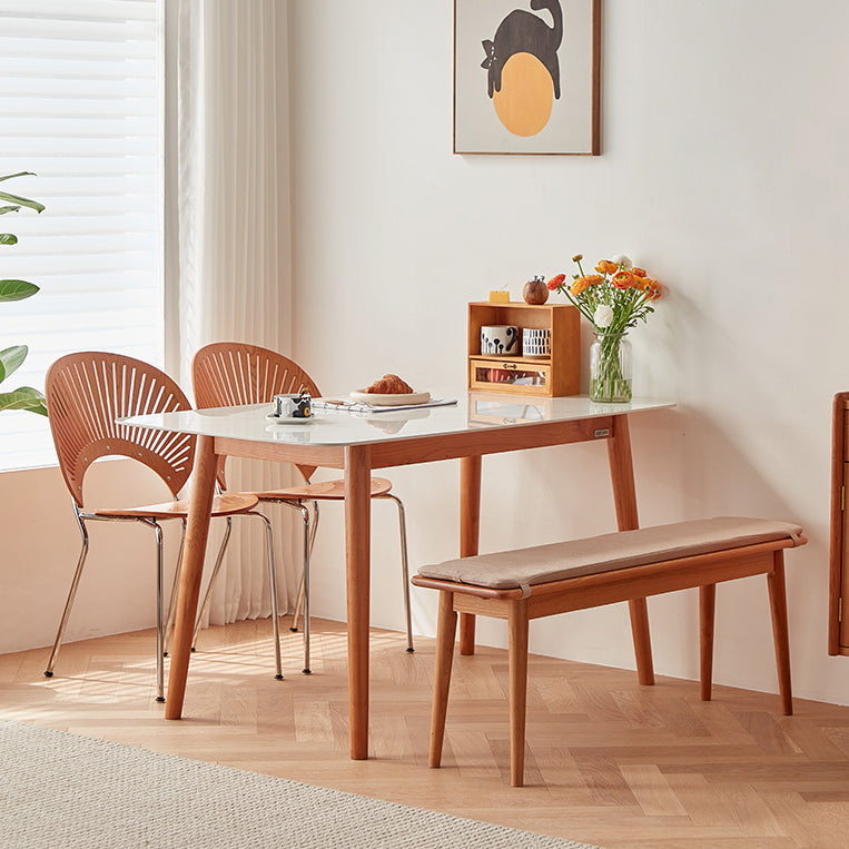 Modern Rectangle Dining Table Sintered Stone Top Table with 4 Wood Legs