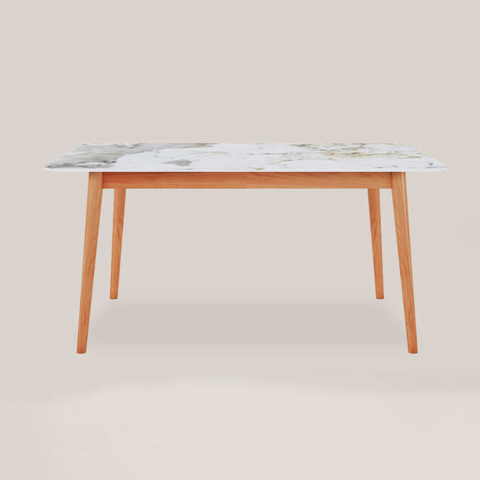 Modern Rectangle Dining Table Sintered Stone Top Table with 4 Wood Legs