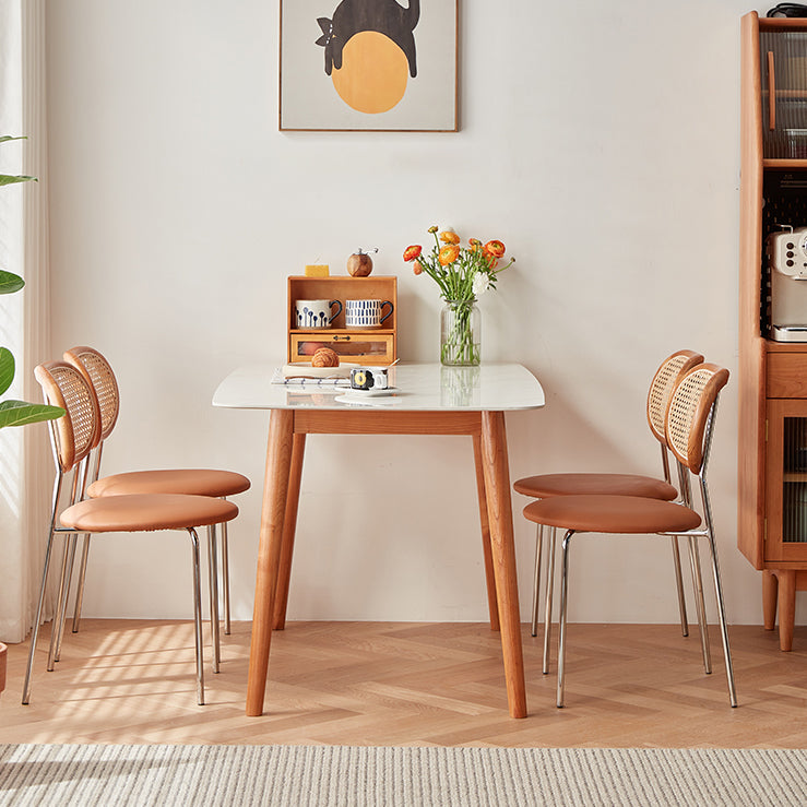 Modern Rectangle Dining Table Sintered Stone Top Table with 4 Wood Legs