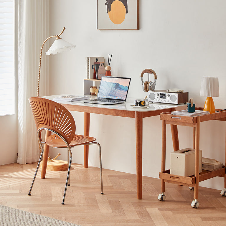 Modern Rectangle Dining Table Sintered Stone Top Table with 4 Wood Legs