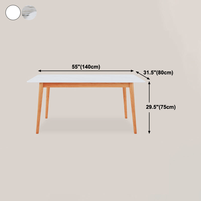 Modern Rectangle Dining Table Sintered Stone Top Table with 4 Wood Legs
