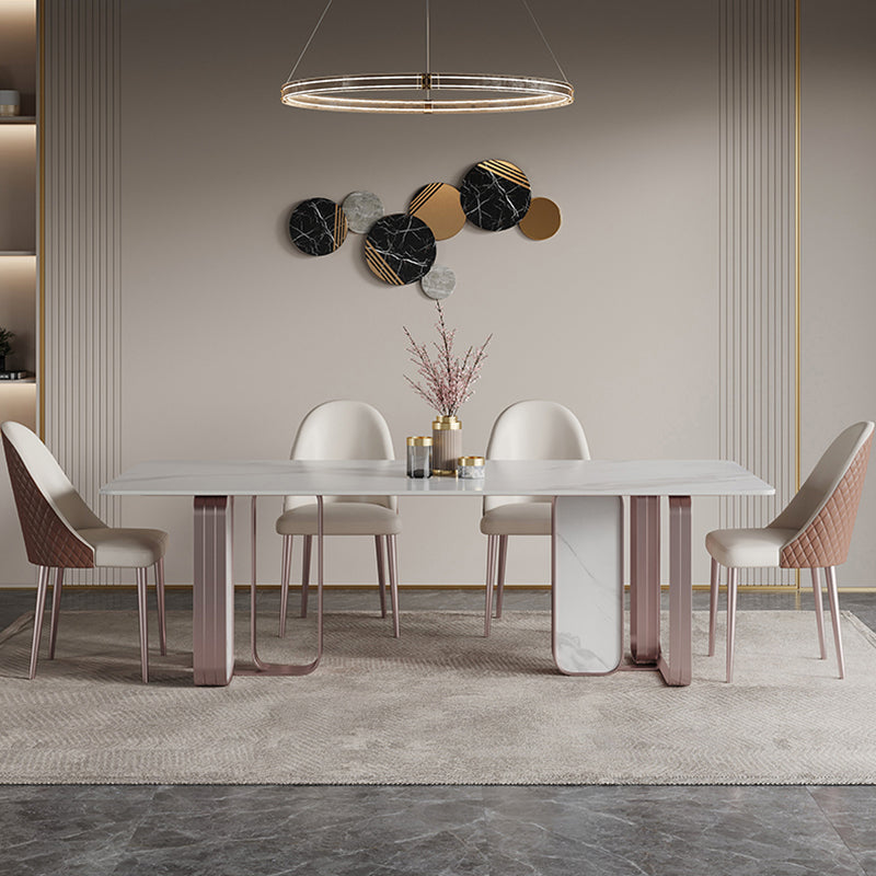 Rectangle Sintered Stone Top Table Contemporary Metal Base Dining Table