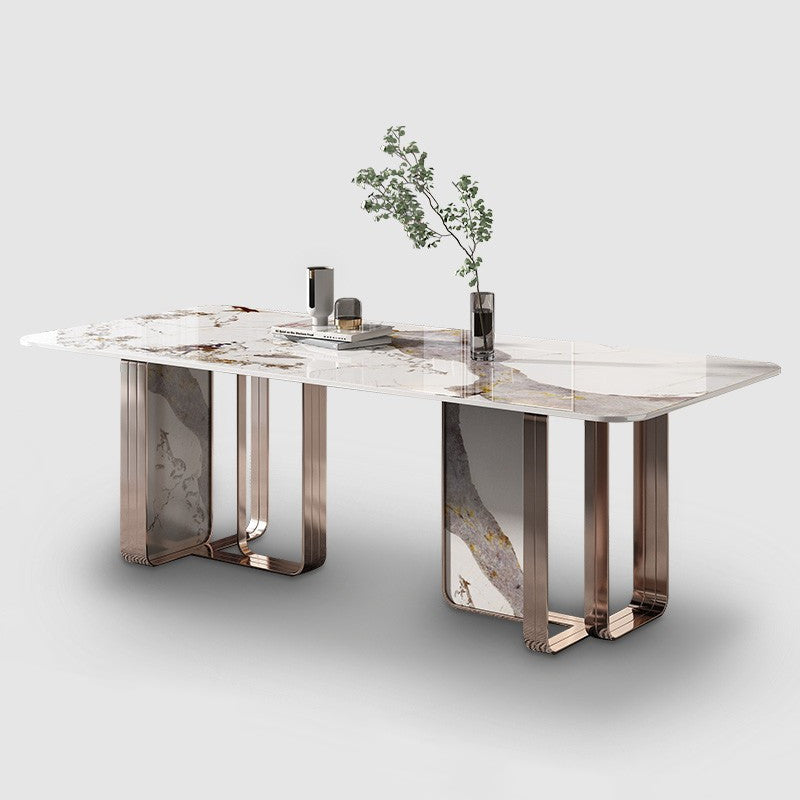 Rectangle Sintered Stone Top Table Contemporary Metal Base Dining Table