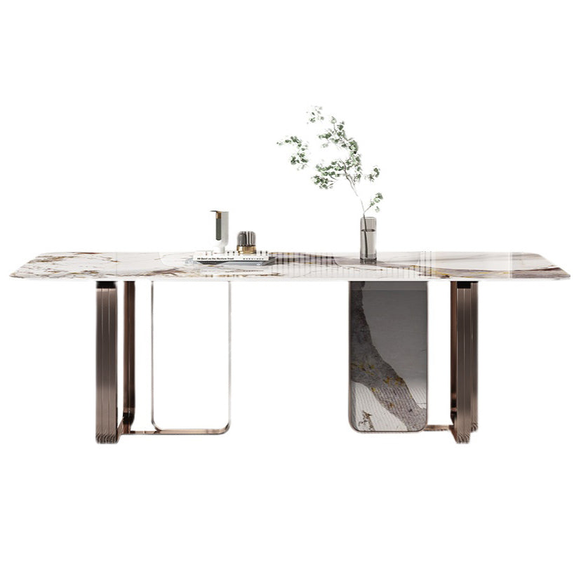 Rectangle Sintered Stone Top Table Contemporary Metal Base Dining Table