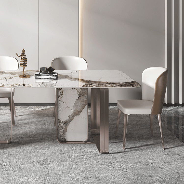 Rectangle Sintered Stone Top Table Contemporary Metal Base Dining Table