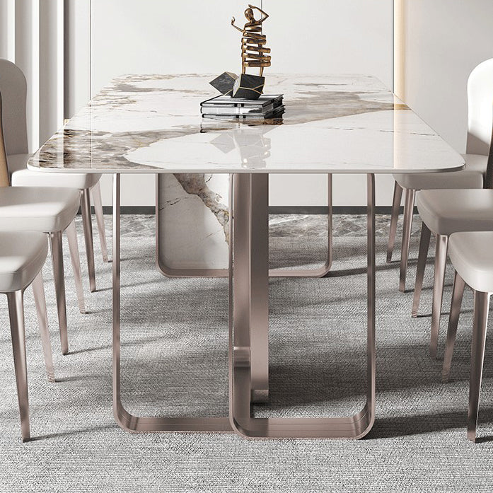 Rectangle Sintered Stone Top Table Contemporary Metal Base Dining Table