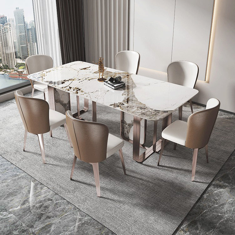 Rectangle Sintered Stone Top Table Contemporary Metal Base Dining Table
