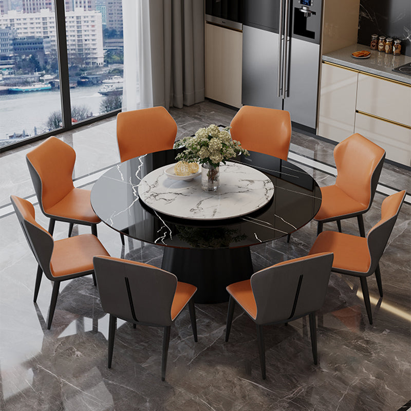 White-black Stone Round Table Turntable Home Furniture with Pedestal Base