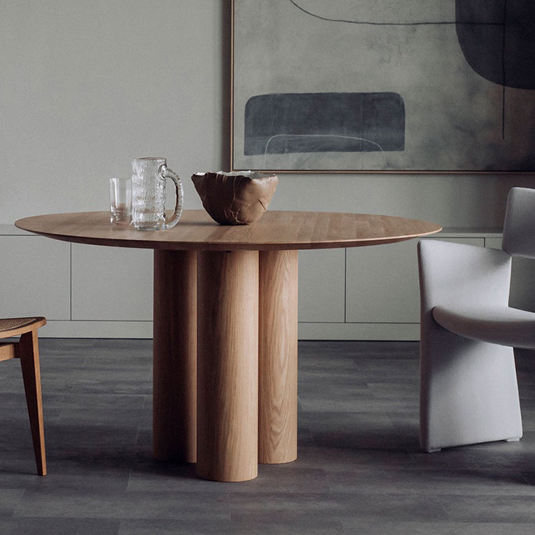 Round Dining Table Solid Wood  Modern Style Dinner Table for Home Kitchen