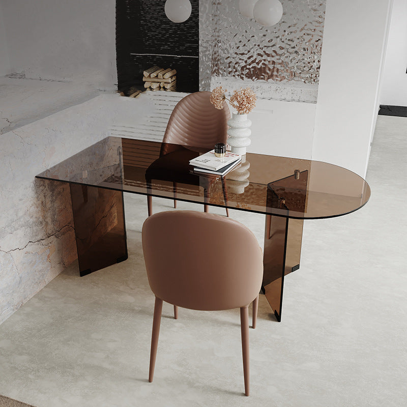Modern Glass Top Dining Table Double Pedestal Base Dining Table