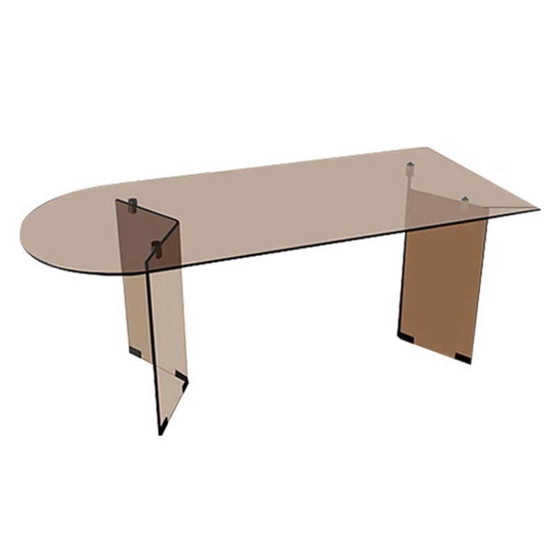 Modern Glass Top Dining Table Double Pedestal Base Dining Table