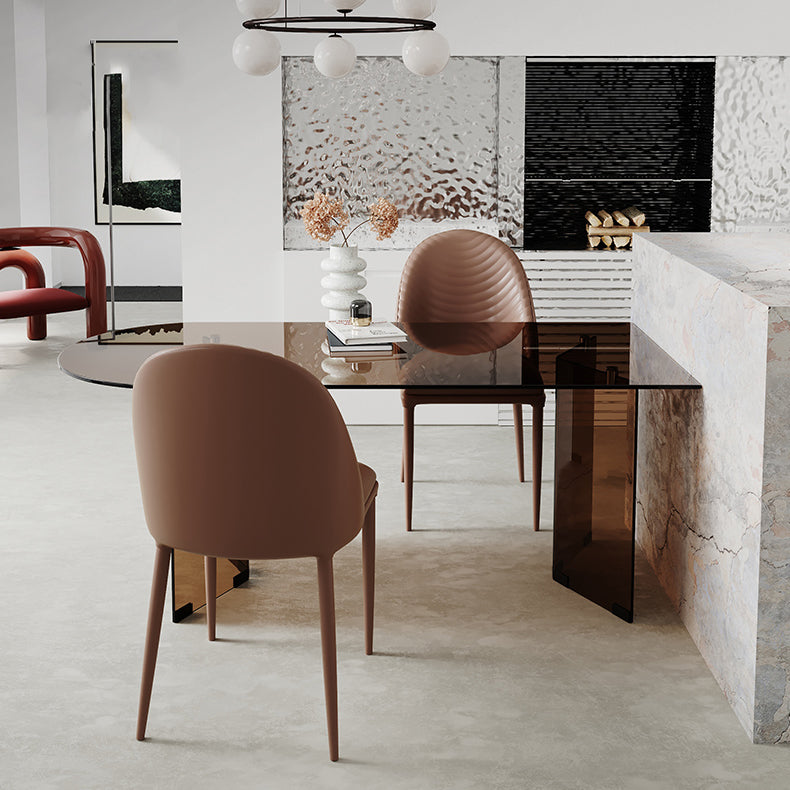 Modern Glass Top Dining Table Double Pedestal Base Dining Table