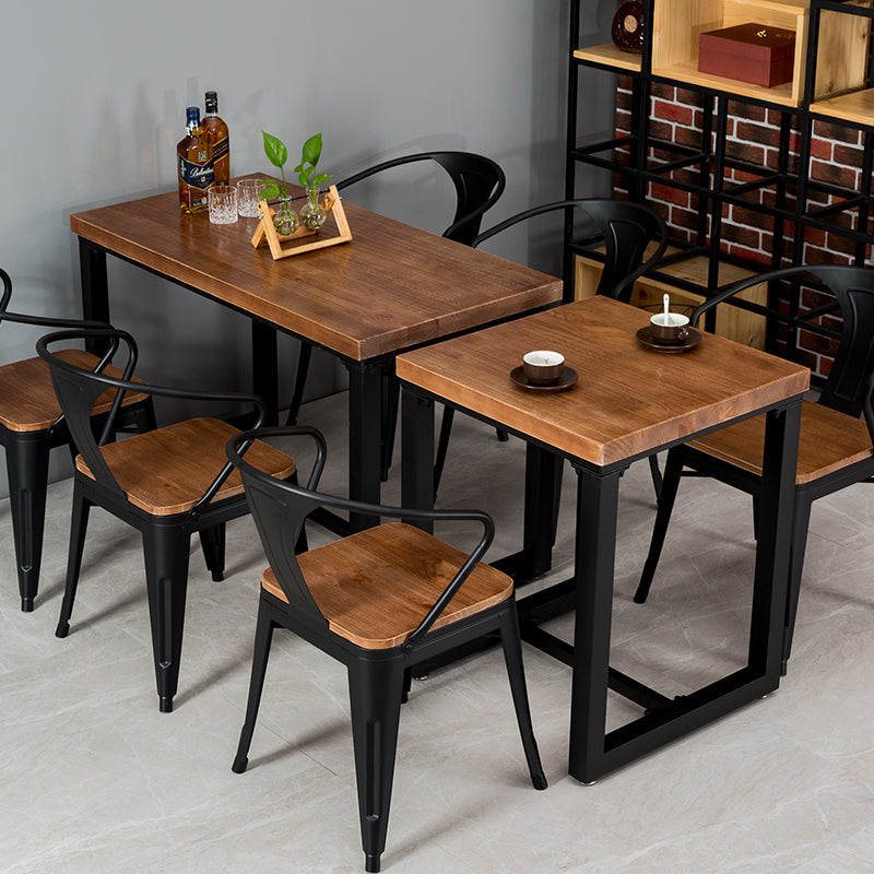 Industrial Pine Wood Table for Restaurant Dining Table with Metal Trestle Base