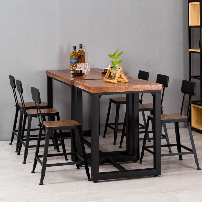 Industrial Pine Wood Table for Restaurant Dining Table with Metal Trestle Base