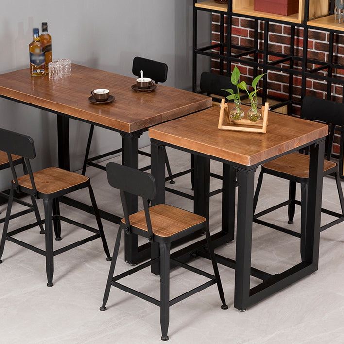 Industrial Pine Wood Table for Restaurant Dining Table with Metal Trestle Base