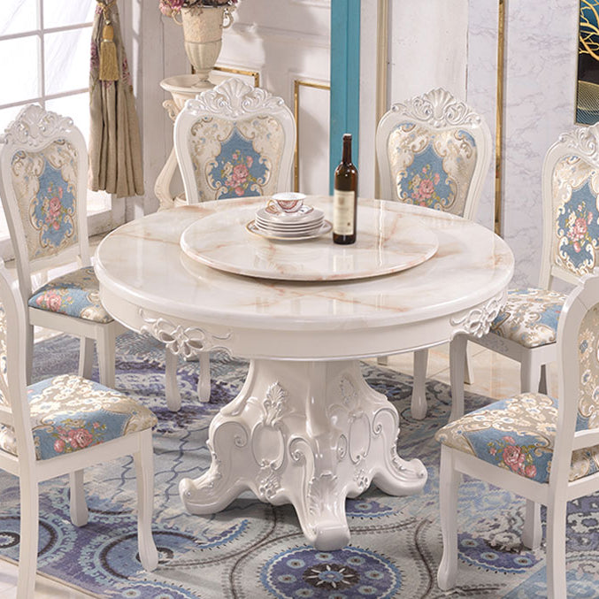 Stone Top Dining Table Round Dining Table with Wood Pedestal Base