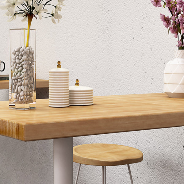 Industrial Pine Wood Table for Restaurant Dining Table with Metal Pedestal Base