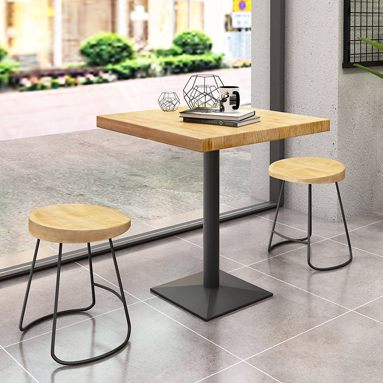 Industrial Pine Wood Table for Restaurant Dining Table with Metal Pedestal Base