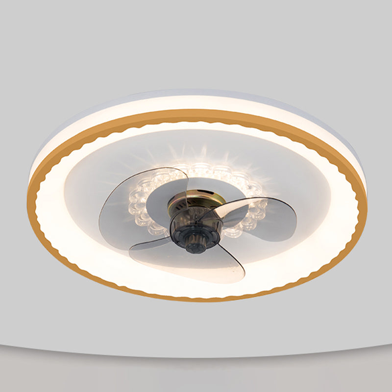 Nordic Style Iron Ceiling Fan Lamp Circle Ceiling Fan Light with Acrylic Shade for Bedroom