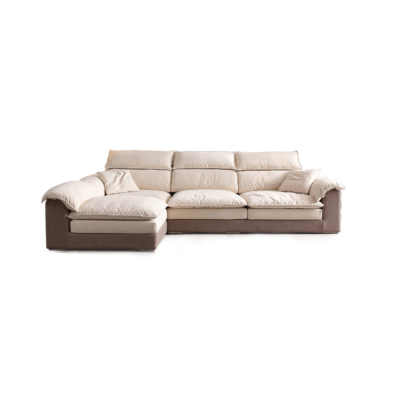 Modern Faux Leather Sofa Beige Pillow Top Arm Sectional with Stainless Steel Legs