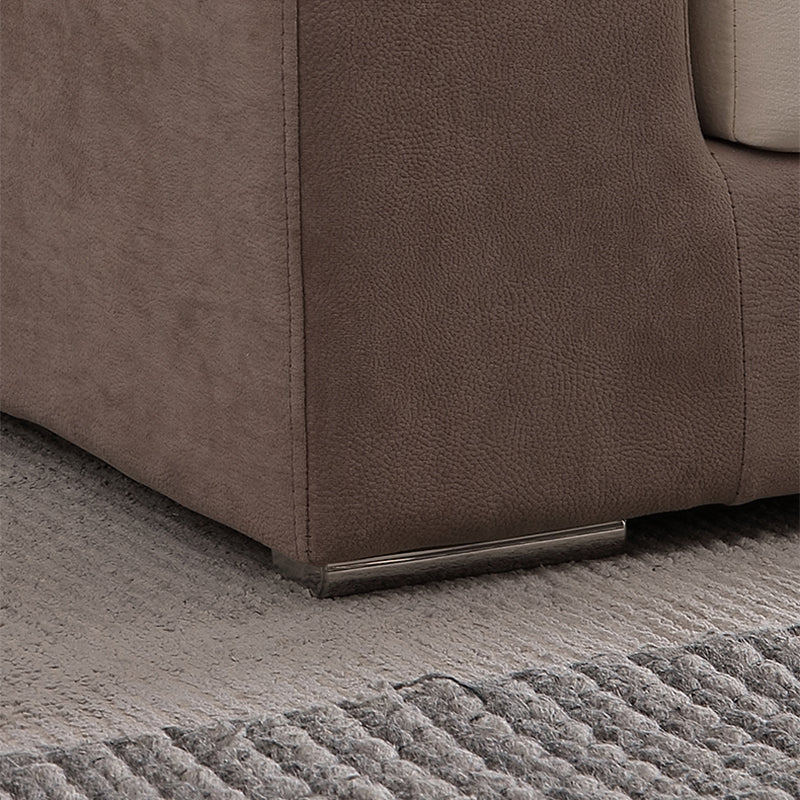 Modern Faux Leather Sofa Beige Pillow Top Arm Sectional with Stainless Steel Legs