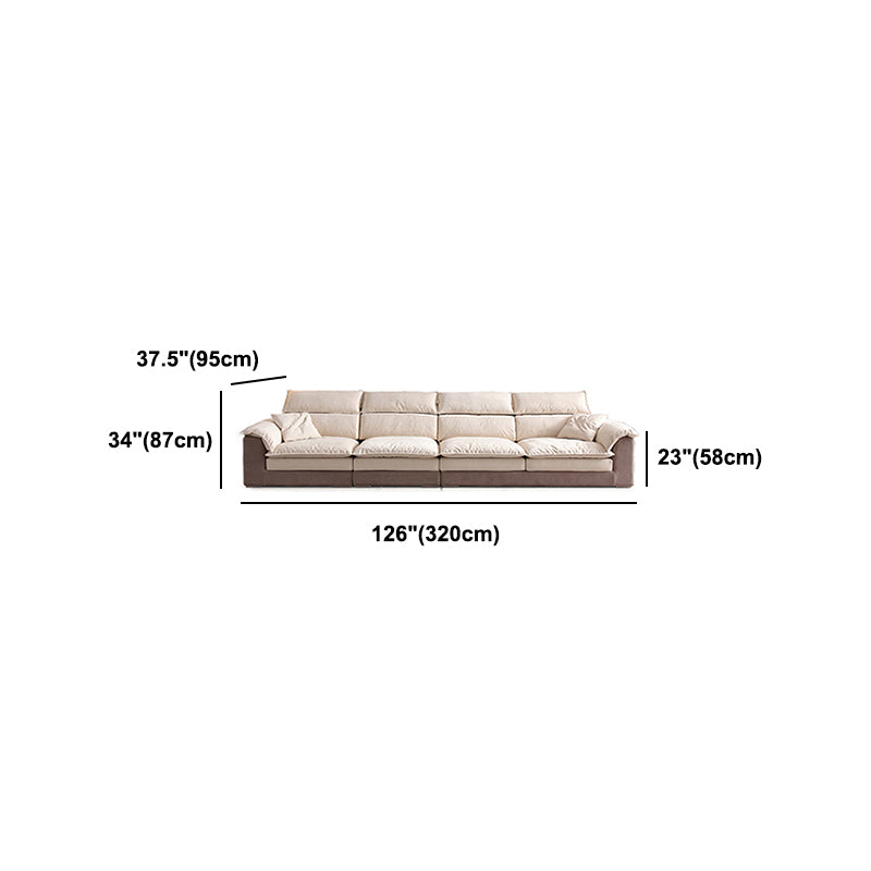 Modern Faux Leather Sofa Beige Pillow Top Arm Sectional with Stainless Steel Legs