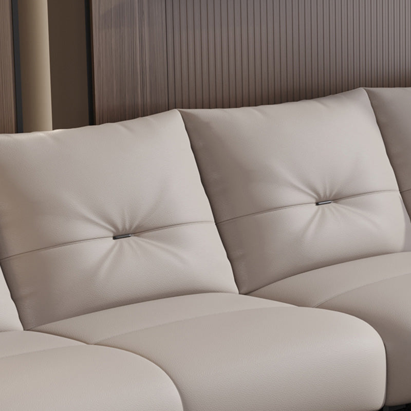 Beige Genuine Leather Sloped Arms  Sofa/Sectionals With Cushions Metal Legs