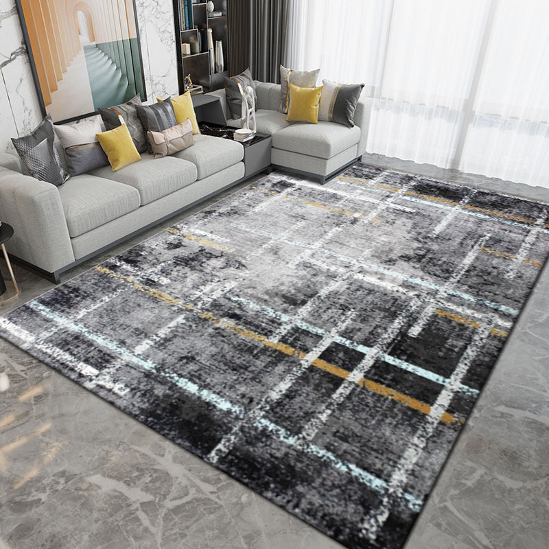 Dark Gray Modern Rug Polyester Abstract Print Rug Washable Rug for Living Room