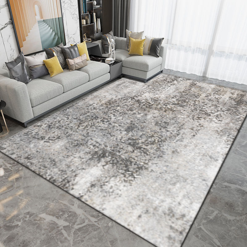 Dark Gray Modern Rug Polyester Abstract Print Rug Washable Rug for Living Room