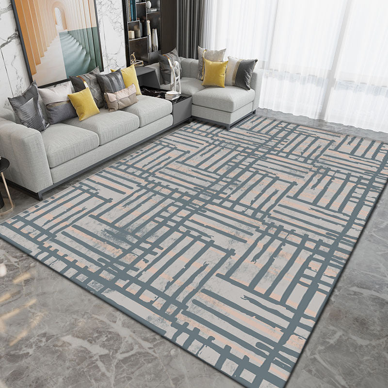 Dark Gray Modern Rug Polyester Abstract Print Rug Washable Rug for Living Room