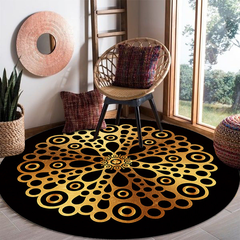 Golden Moroccan Rug Hot Stamping Print Polyester Rug Anti-Slip Carpet for Living Room