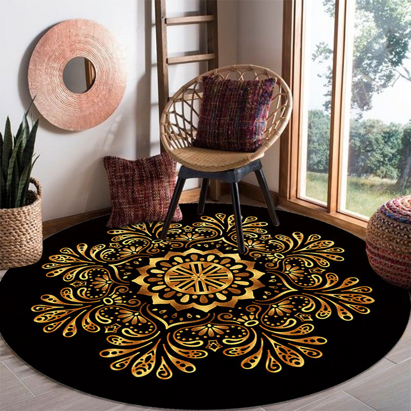 Golden Moroccan Rug Hot Stamping Print Polyester Rug Anti-Slip Carpet for Living Room