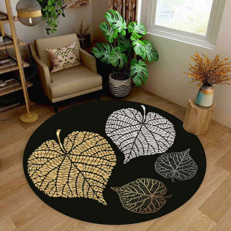 Retro Round Rug Medallion Print Polyester Carpet Non-Slip Backing Area Rug for Living Room